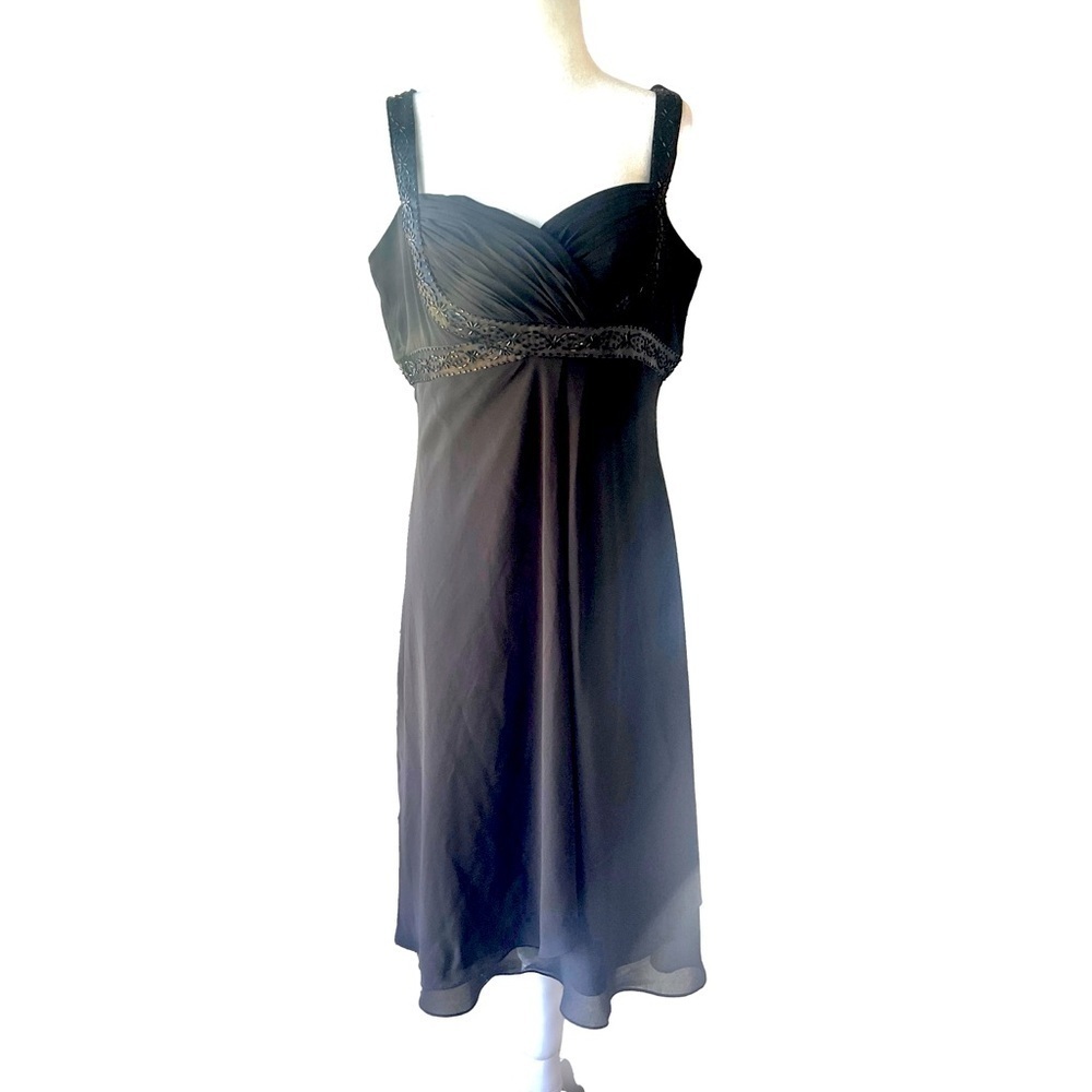 Jones Wear Dress Sheer Chiffon Black Dress with Bead Detail